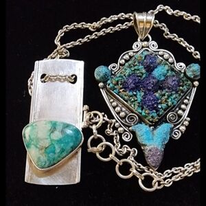2 Natural Stone Turquoise 925 Pendent Necklaces